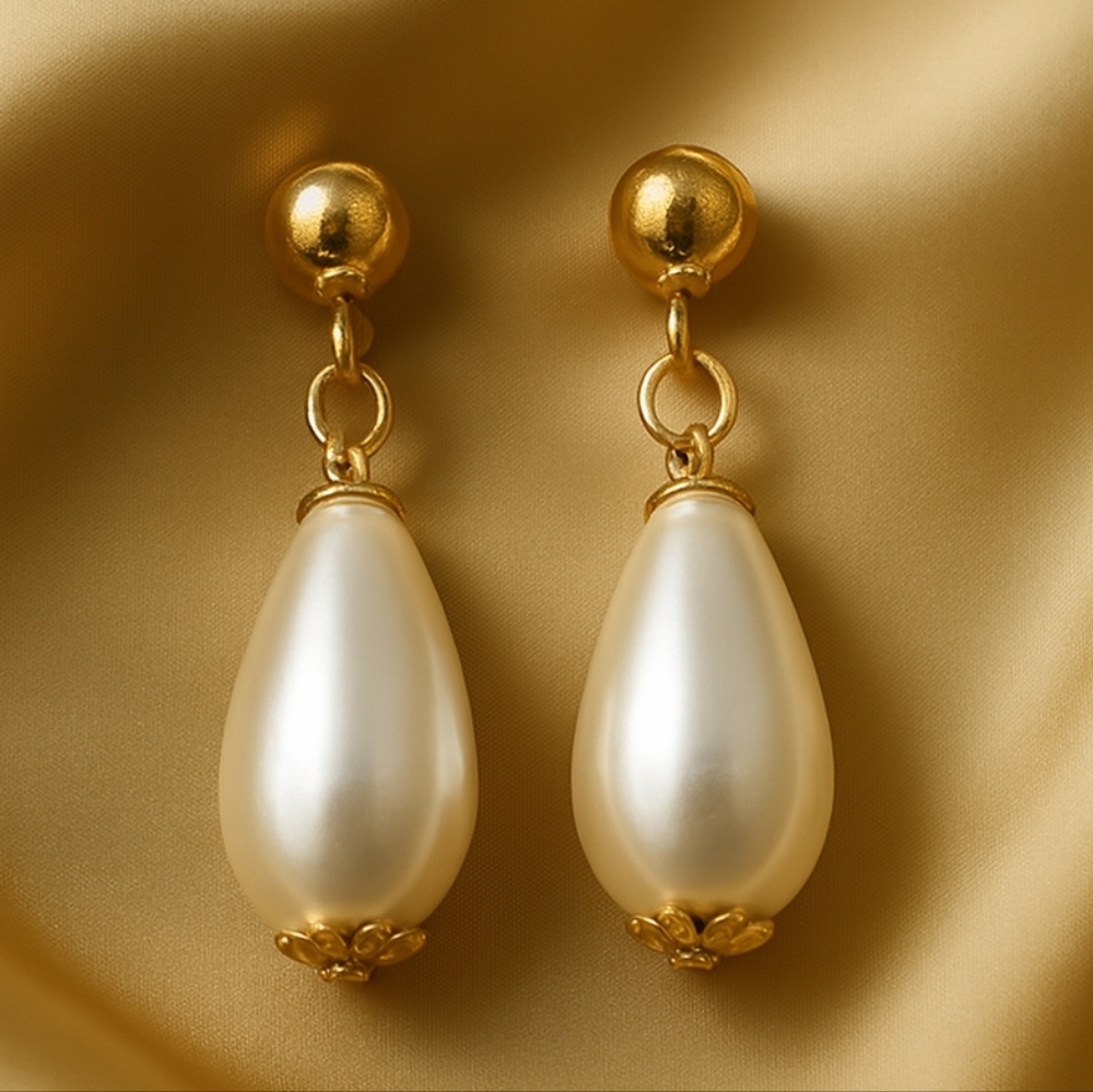 Women's Polished Gold-tone Off-White Long Beads Design Drop Dangle Earrings, #5